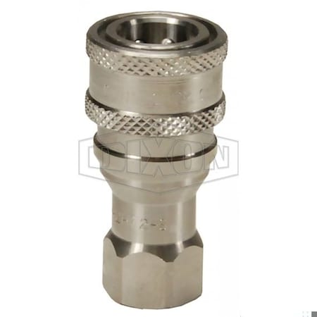 Dixon DQC H Industrial Interchange Poppet Valve Female Coupler, 1/4-19 Nominal, Female BSPP, 303 Stainless 2HBF2-S